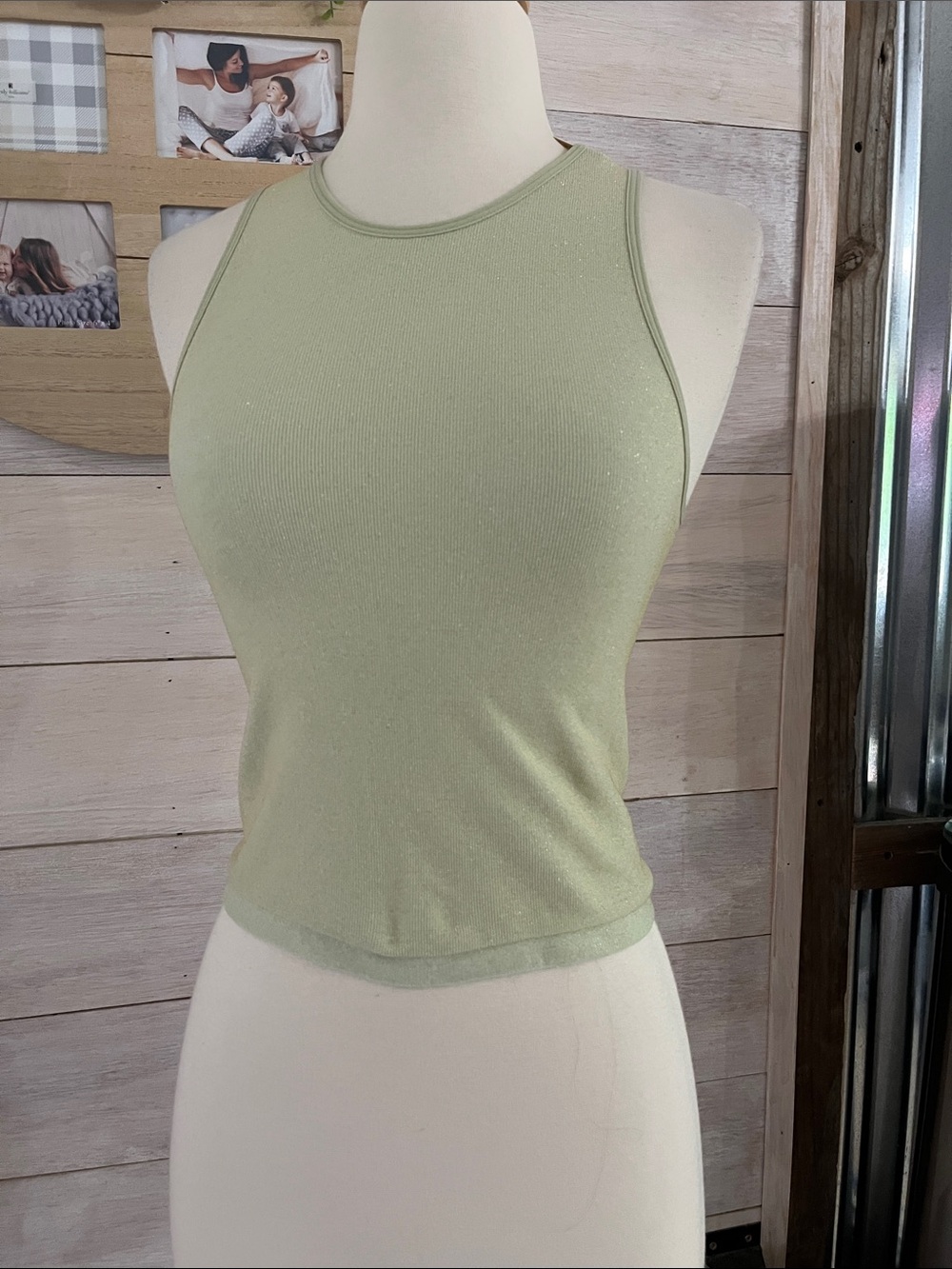 NEW Anthropologie Light Sage Ribbed High-Neck Tank S/M